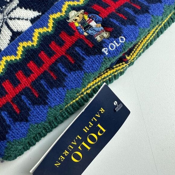 Polo Ralph Lauren Holiday Jacquard Bear Rib-Knit Beanie Cowboy Bear NWT - Picture 4 of 5